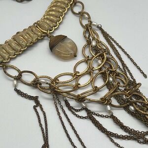 Jenny Rabell Glass Cooper Leather Long Necklace‎ Gold/beige Color Vintage